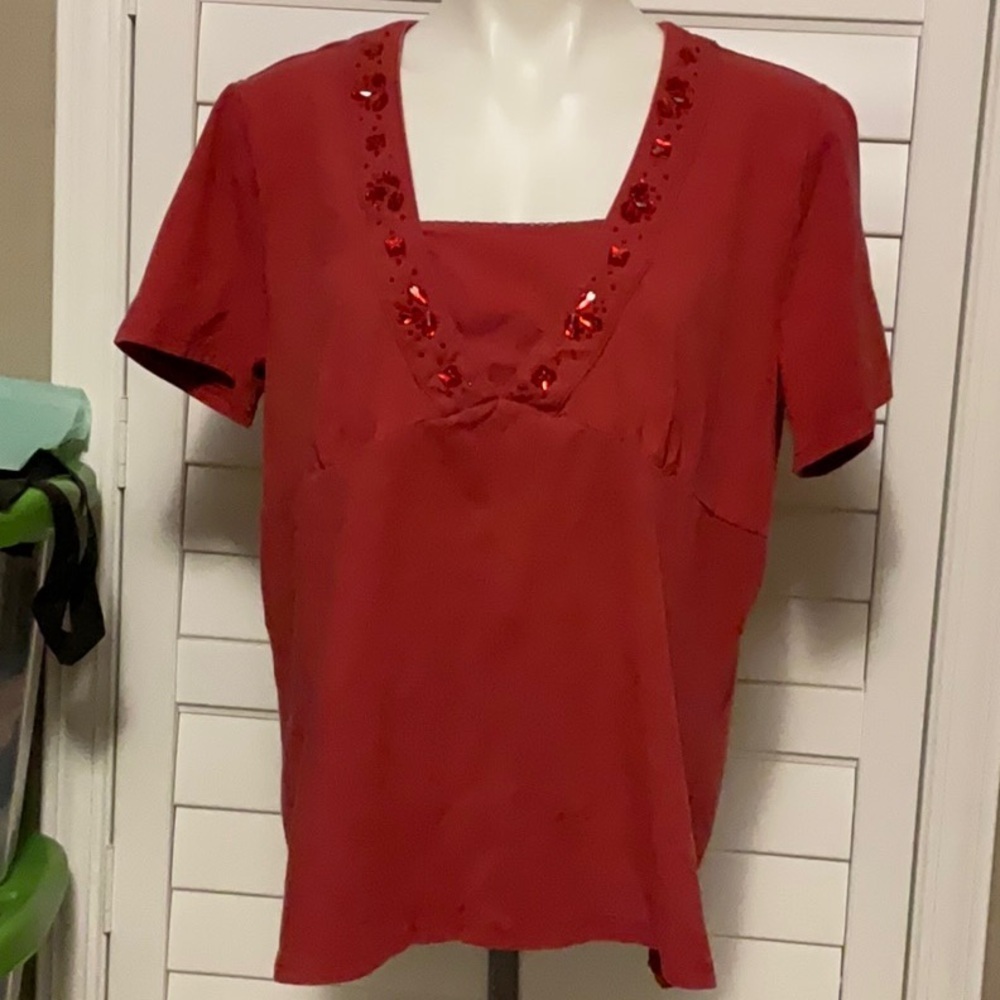 Classic Elements Red Embellished Boxy Blouse